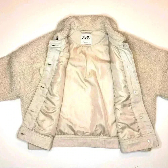Zara Womens Off White Cropped Sherpa Jacket with Front pockets Size XS - Picture 10 of 11
